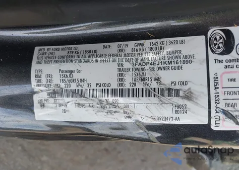 2019 Ford Fiesta Se z USA, uszkodzony, nr VIN 3FADP4EJ1KM161890